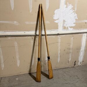 Vintage 76” Set Wood Boat Oars Paddles Canoe Cabin Cool Patina w/ Oarlocks